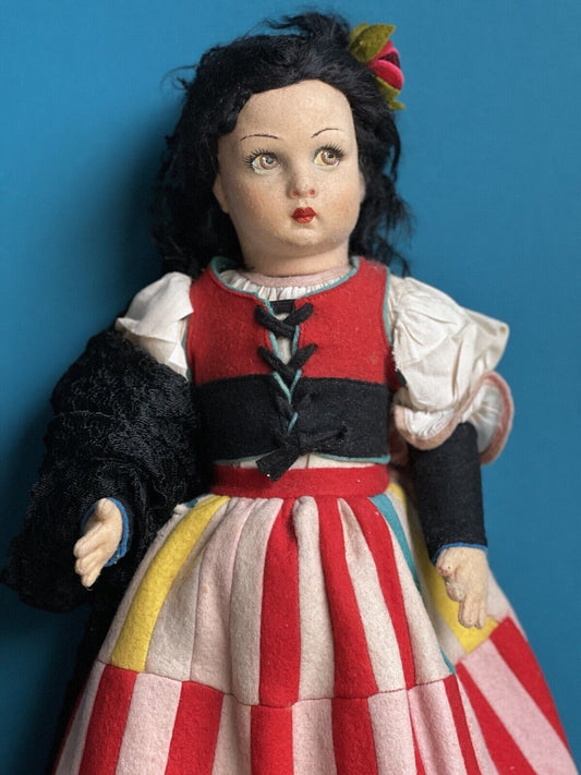 All Original Vintage Italian Lenci 14” Rita Lucia Felt Doll with Tag