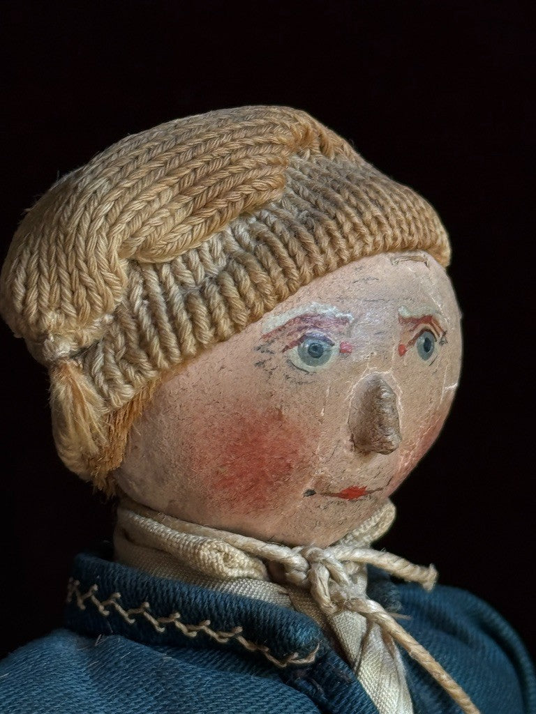 Lot of 2 Antique European Cabinet Size Handmade Folk Cloth Oil Painted Dolls