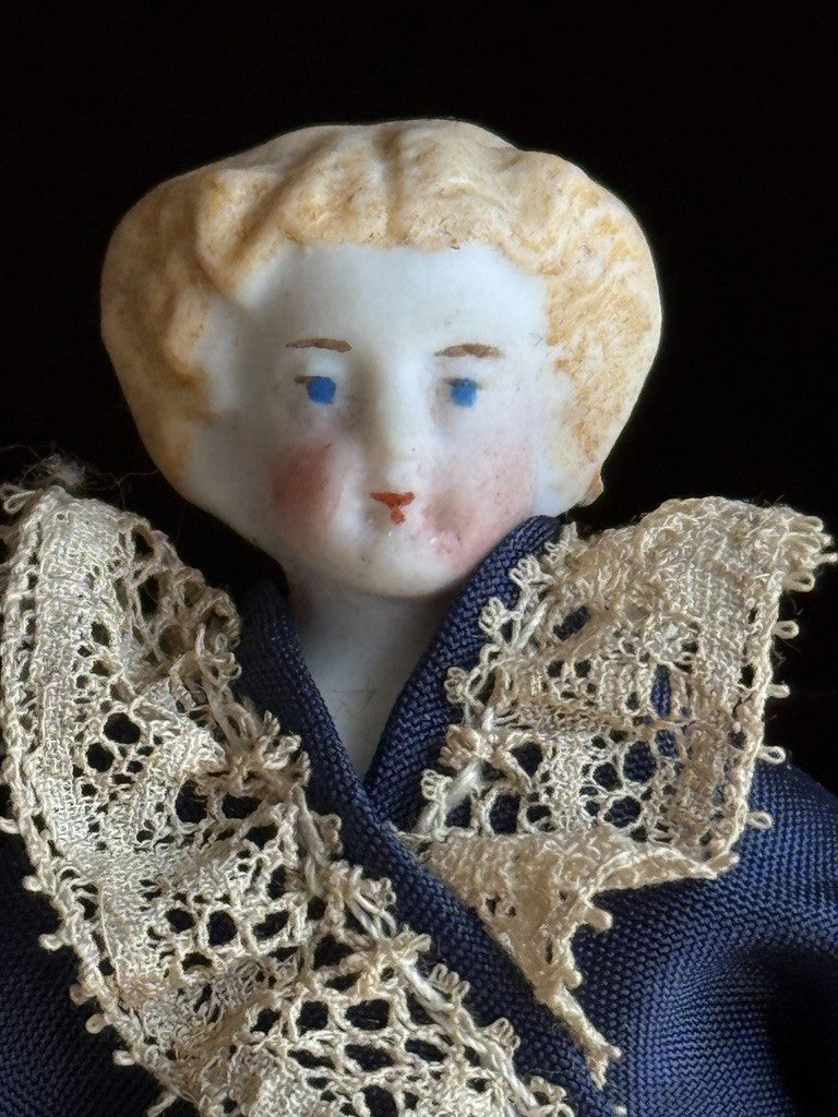 Antique German 3.75" Bisque Cloth Miniature Dollhouse Parian Bisque China Doll