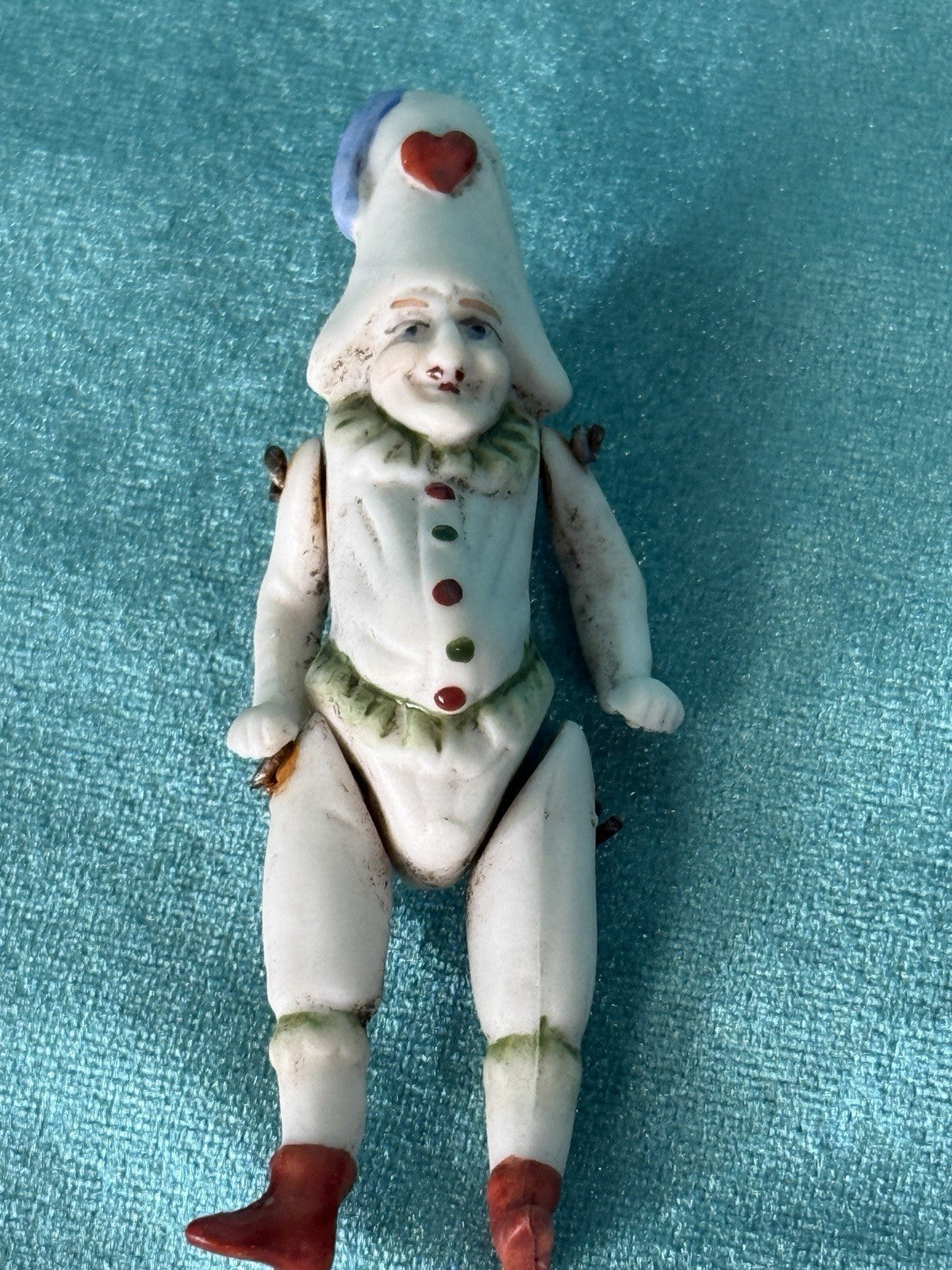 Antique German 2.75” All Bisque Mignonette Dollhouse Punchinello Character Doll