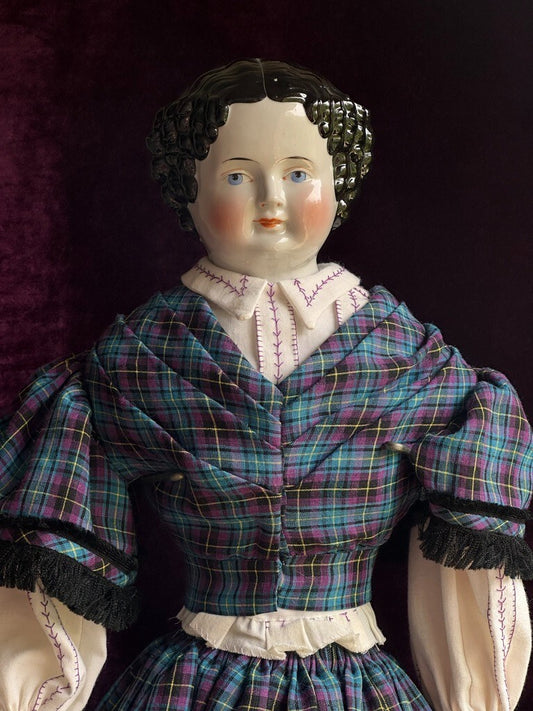 Large Antique German 26" Flat Top Highbrow China Shoulder Head Doll