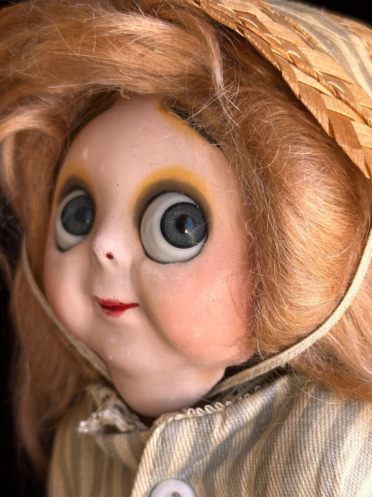 Antique German 9.5" Hug Me Kiddie Felt Composition Face Mask Googly Eyes Doll