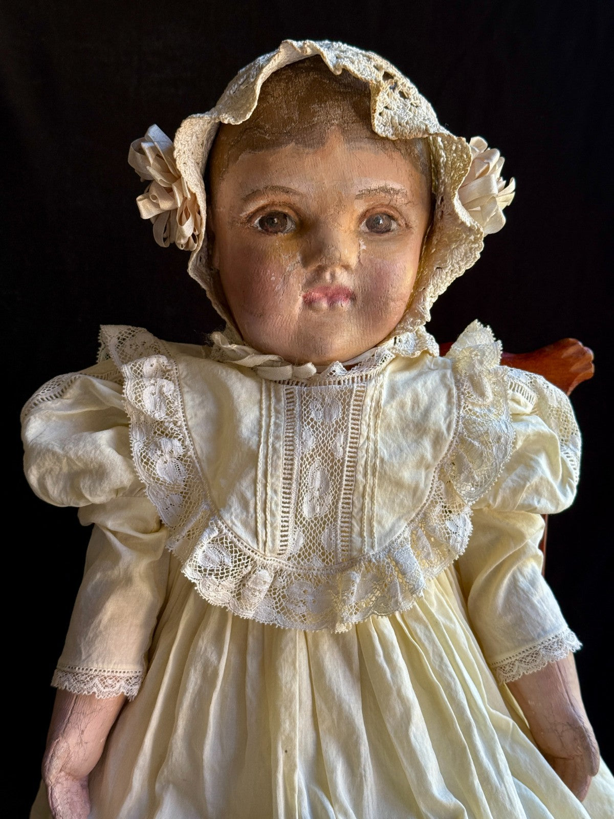 Antique American 21" Philadelphia Sheppard Baby Oil Painted Stockinette Doll