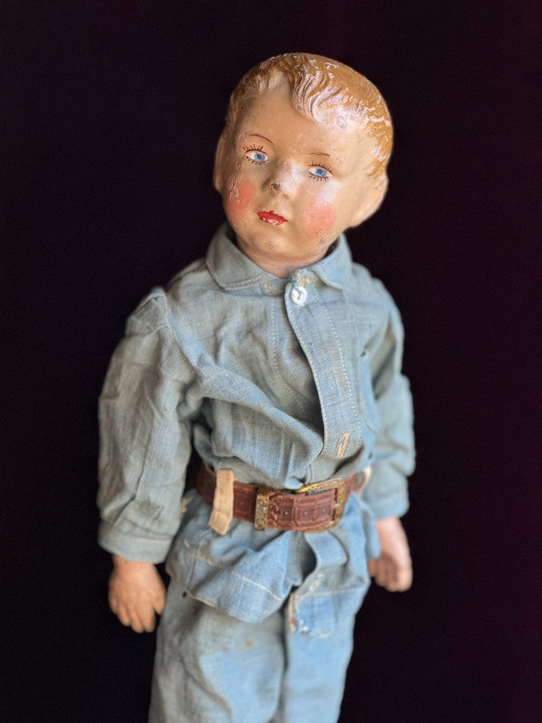 Antique American 16” Schoenhut 204 Series Wooden Boy Doll Carved Hair