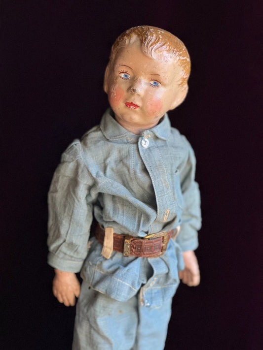 Antique American 16” Schoenhut 204 Series Wooden Boy Doll Carved Hair
