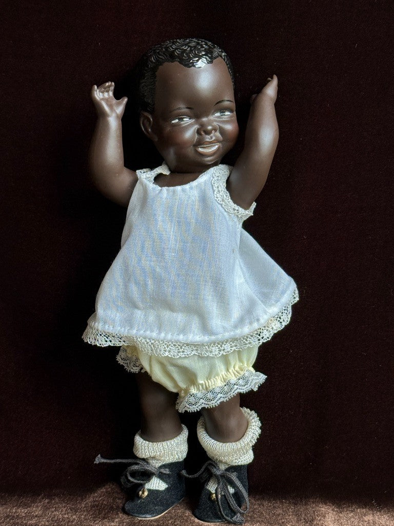 Vintage 9.5" All Porcelain Dark Complexion Girl Doll