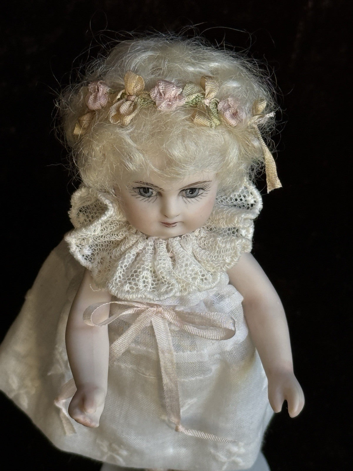 Miniature 5.25” Cathy Hansen Porcelain Repro Antique Mignonette Dollhouse Doll