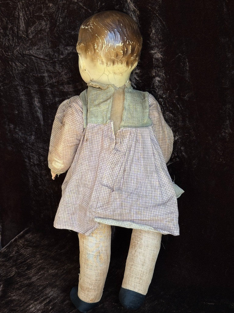 Early Antique American 18" Composition Head Straw Filled Doll