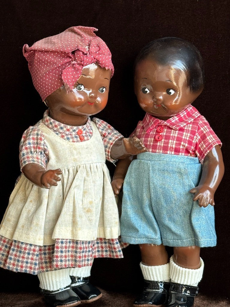 Pair of Vintage Composition Vernon Seeley Campbell Kids Dark Complexion Dolls