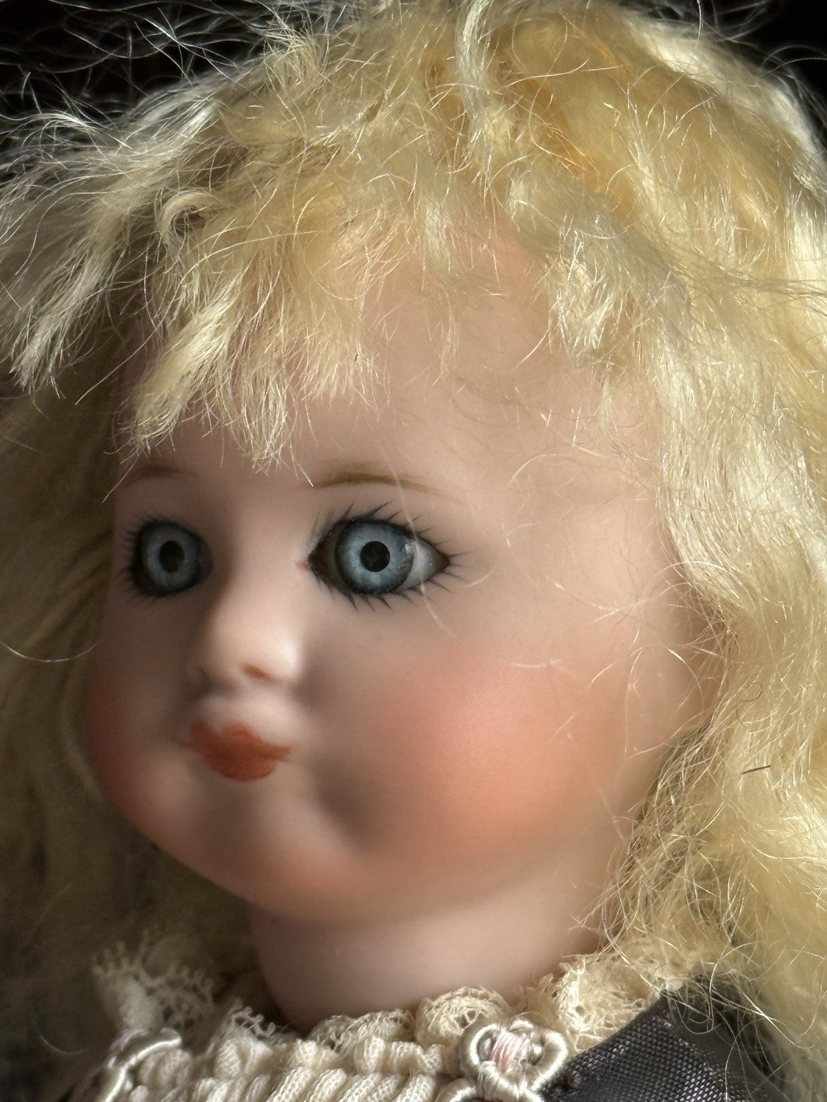 Miniature 8” Porcelain Reproduction of Antique French SFBJ 253 Pouty Girl Doll