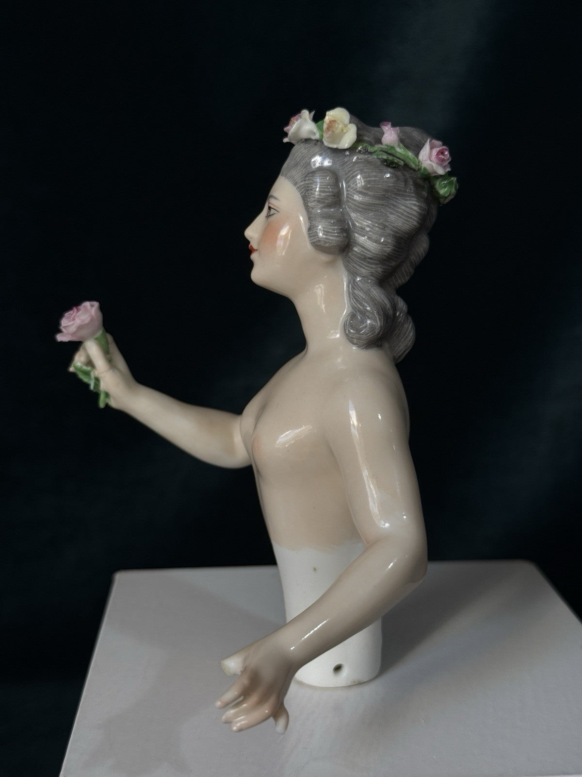 Rare Antique German Dressel & Kister 4 3/4” Half Doll Pin Cushion - Damaged