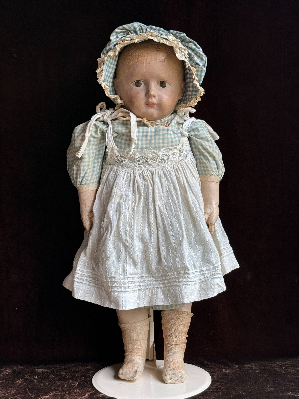 Rare Antique American 22” Gertrude Rollinson Oil Painted Cloth Baby Doll