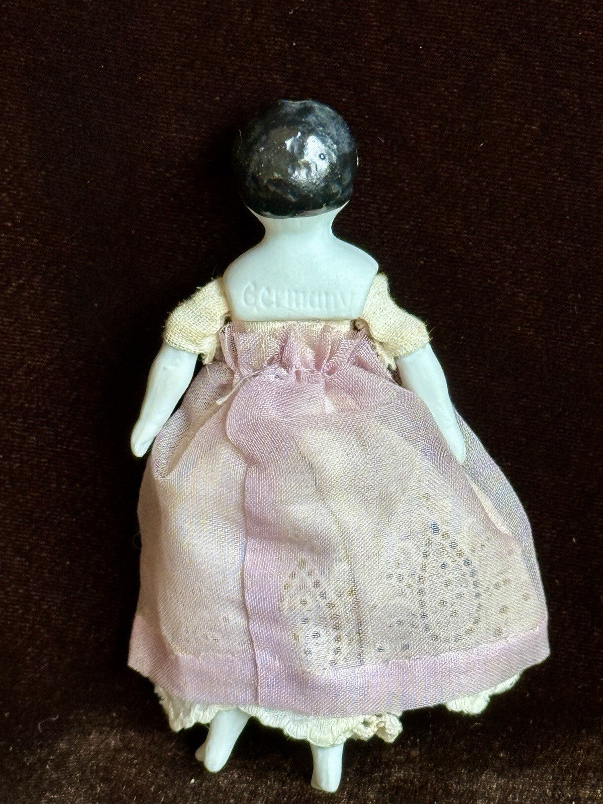 Lot of 2 Antique German 4"-4.25" Bisque Cloth Miniature Dollhouse China Dolls