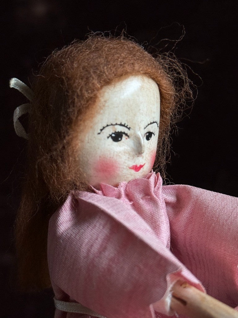 Vintage 1991 Collectible UFDC Artist Judy Brown Carved Wood Peg 6” Doll in Shoe