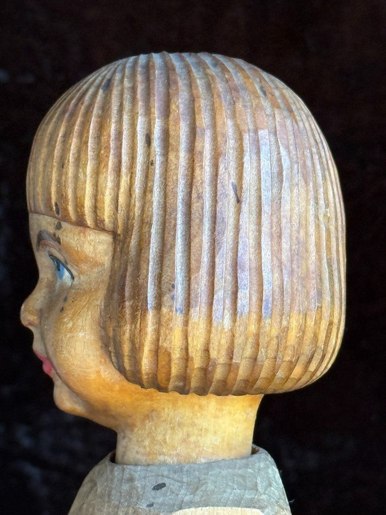 Large Vintage 11.5” Swiss Huggler Wood Carved Jointed Doll