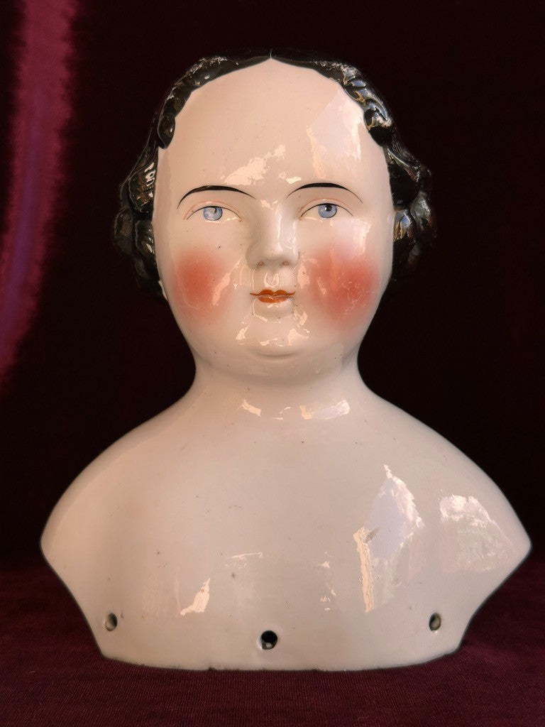 Lot of 2 Large Antique German Flat Top Highbrow China Dolls Shoulder Heads Only