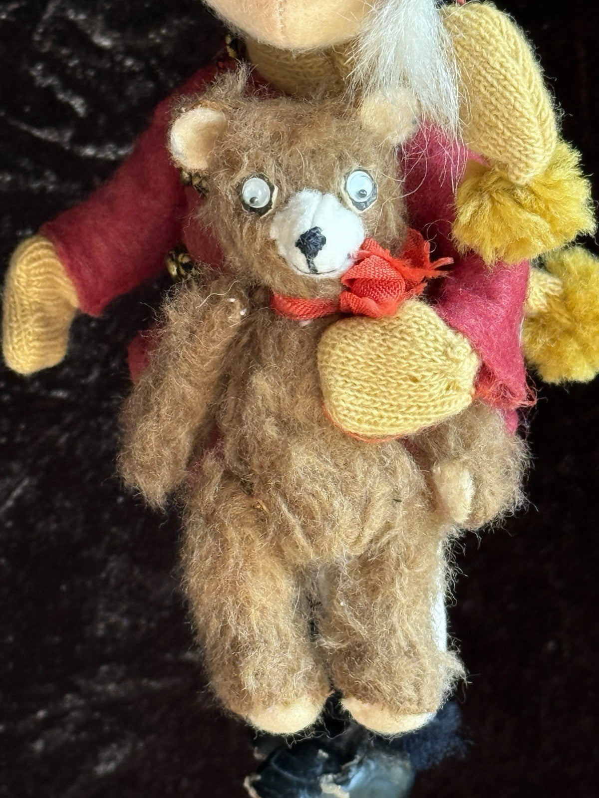 Miniature 8” Handmade Felt Cloth Doll with Teddy Bear