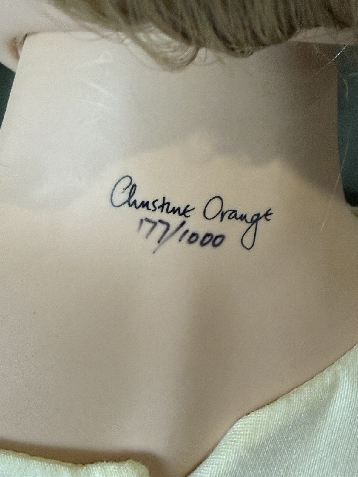 Collectible Porcelain 36” Doll “Bianca” by Christine Orange Tag