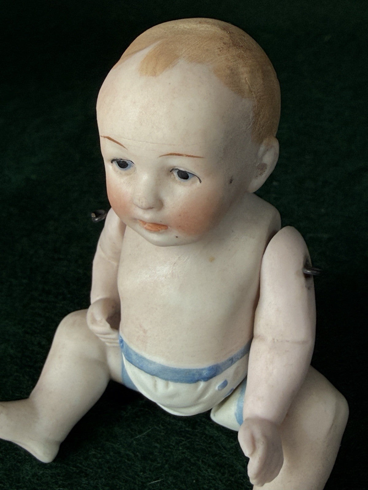 Antique German 4.5" Hertwig (?) Miniature All Bisque Baby Doll Molded Diaper