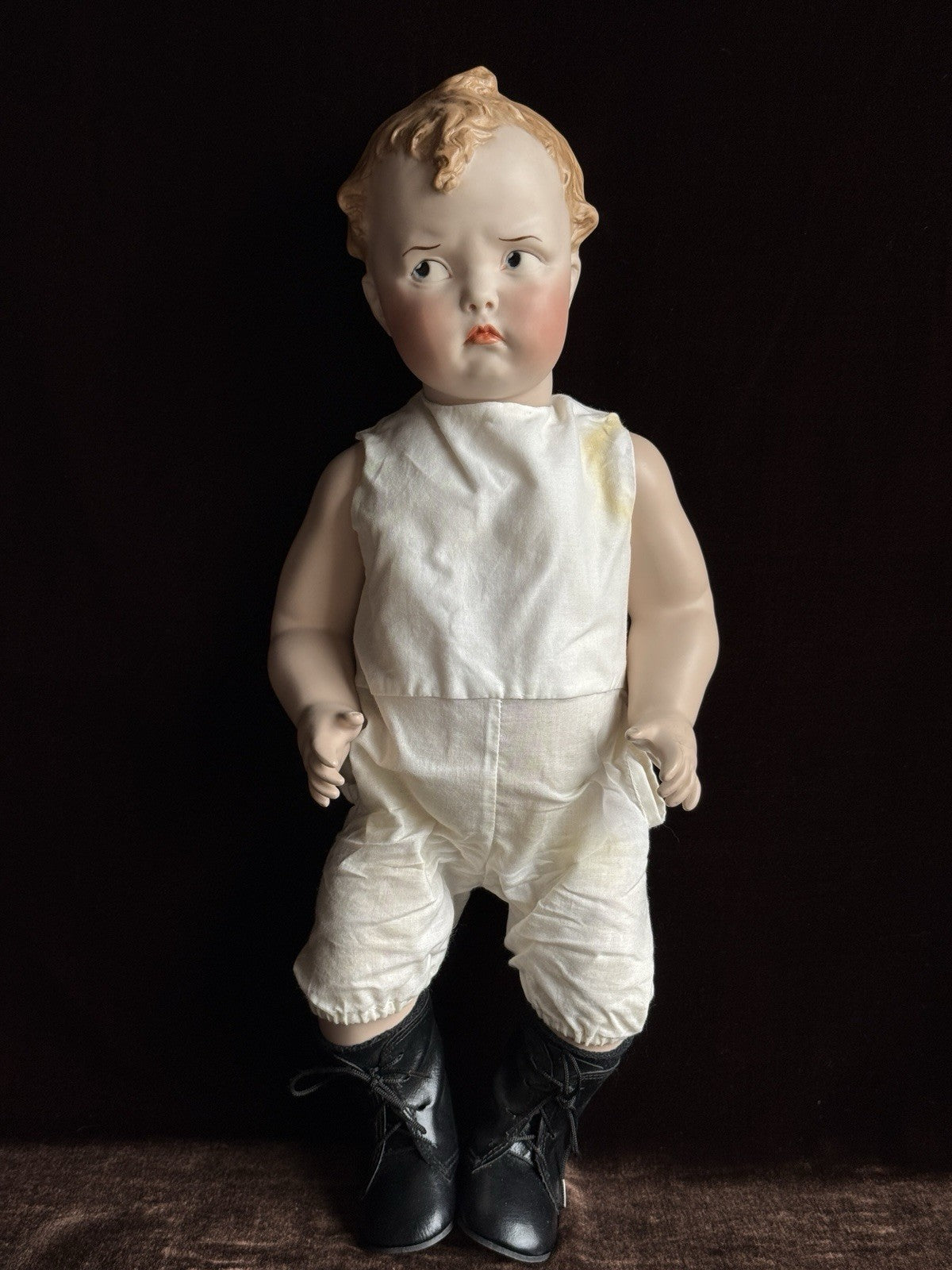 Porcelain Comp 18” Repro of Antique Gebruder Heubach 8644 Grumpy Character Doll