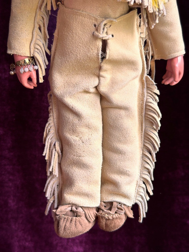 Rare Large Antique German 13” Native American Indian Bisque Head Doll Cloth Body