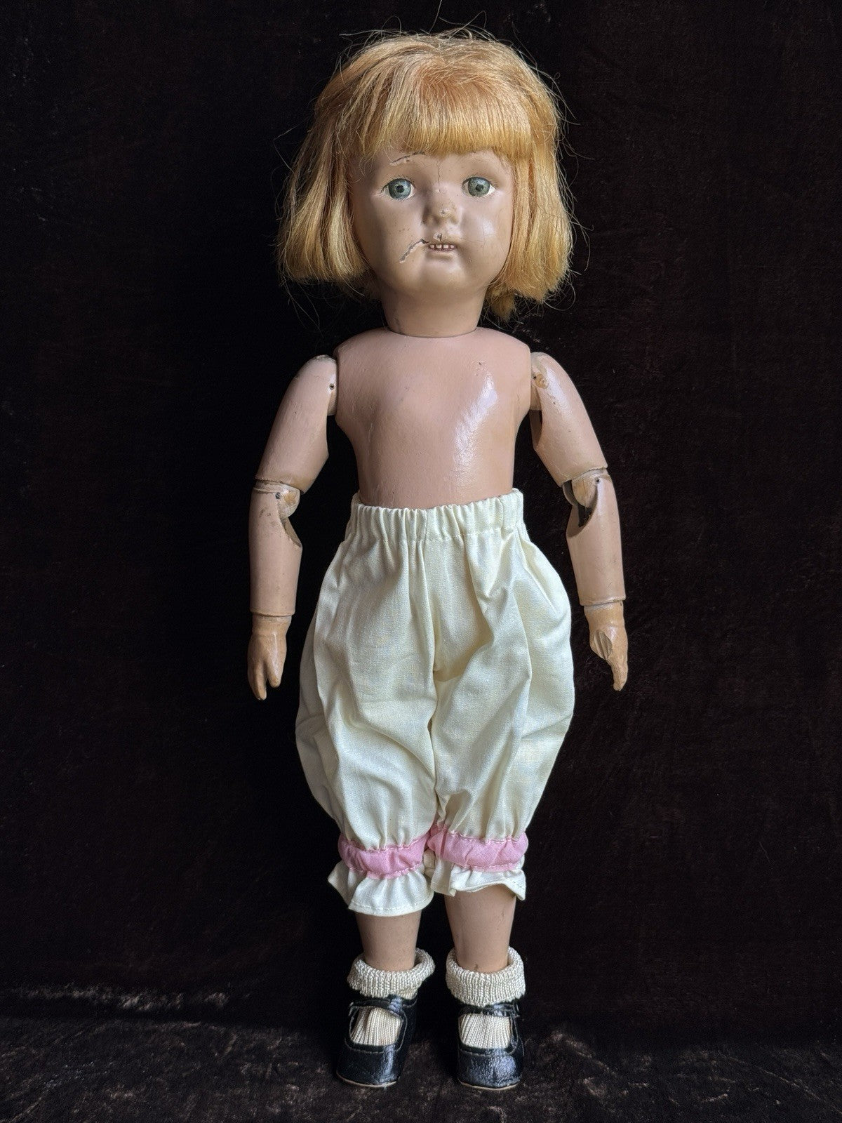 Antique American 17” Schoenhut Wooden Jointed Miss Dolly Doll