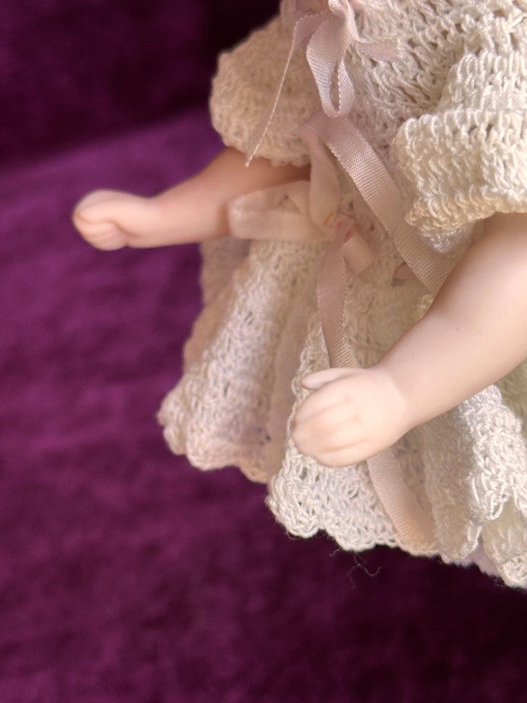 All Porcelain 7” Reproduction of Antique German Armand Marseille Girl 210 Doll