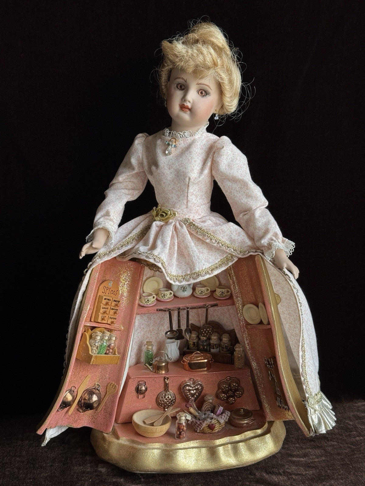 Porcelain Compo Reproduction of Antique French Doll with Surprise Skirt