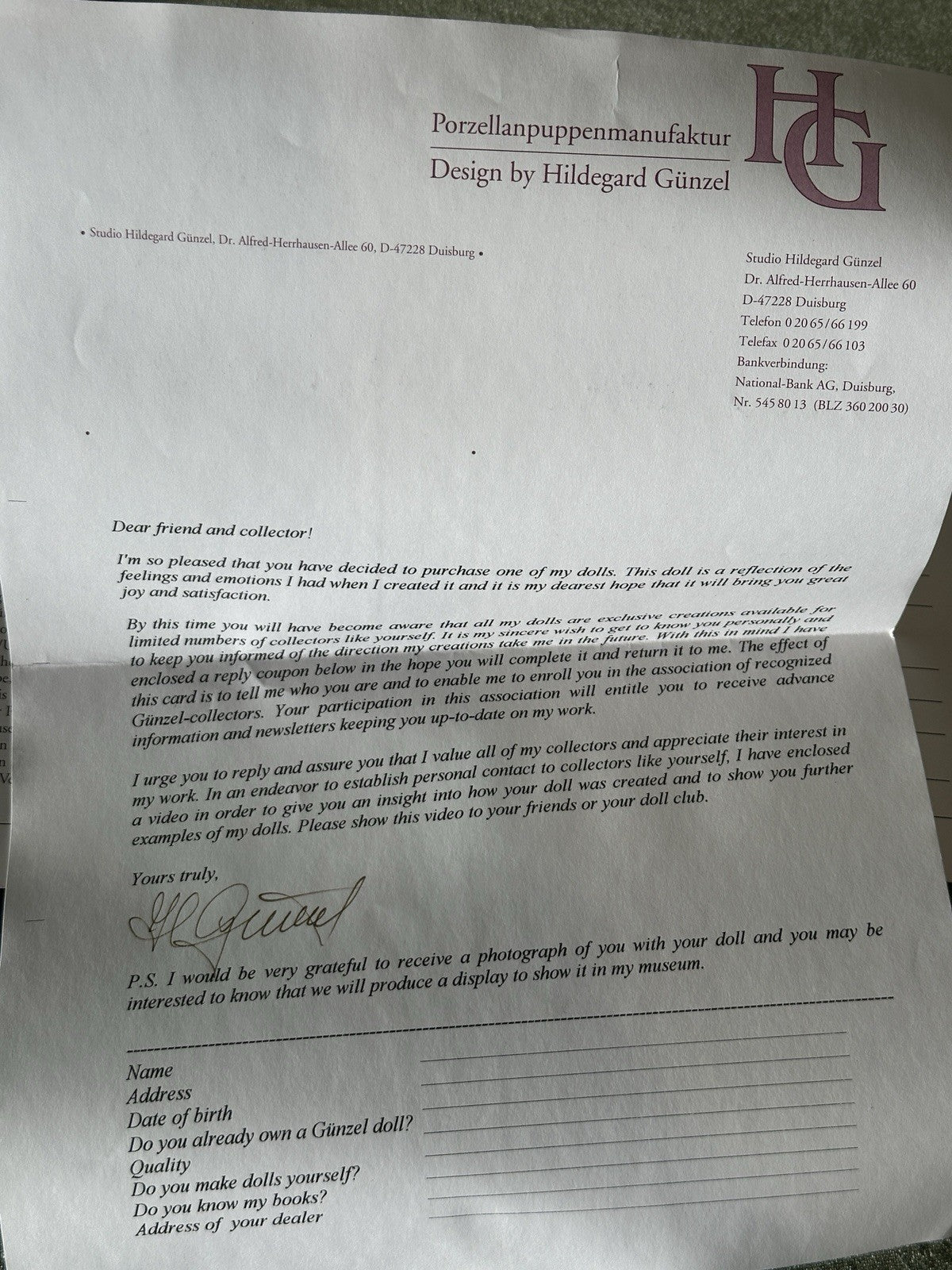 Artist Hildegard Gunzel Wax Over Porcelain Portrait 34” Doll “Stella” Sample