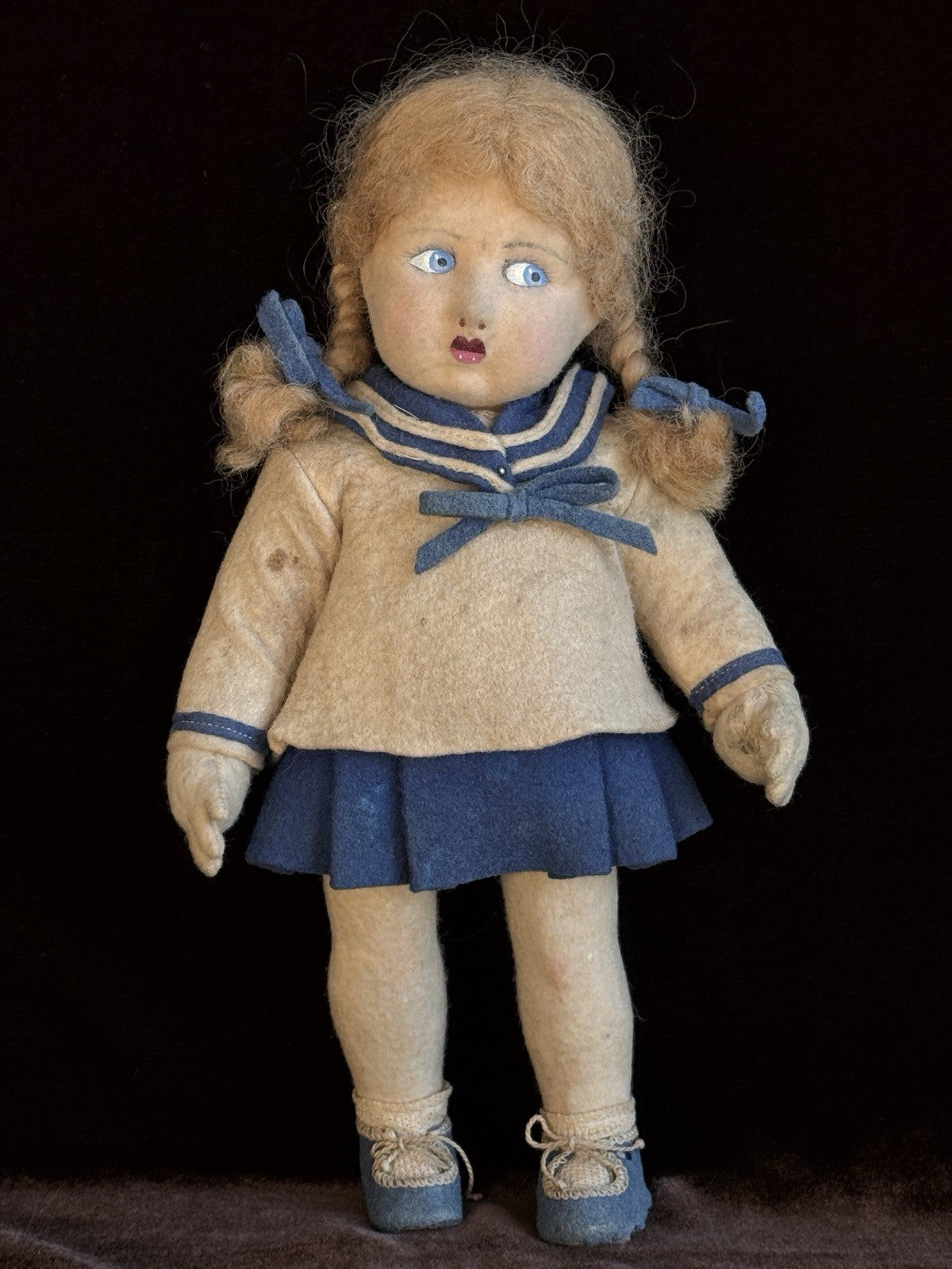 Vintage 9.75” Lenci Style Felt Cloth Character Girl Doll