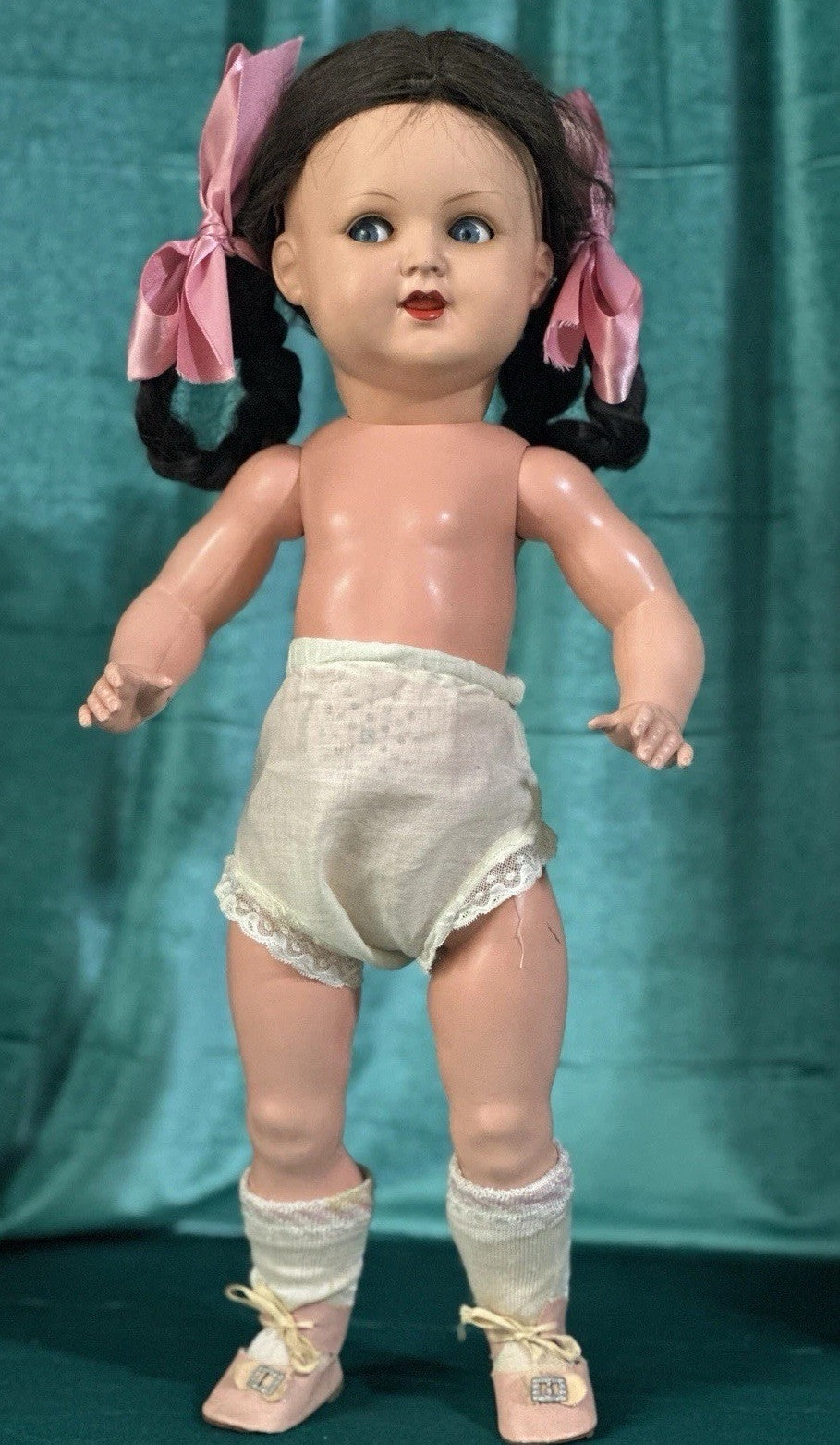 Antique German Koenig Wernicke Celluloid Flirty Eyes 18” Doll Original (?) Box