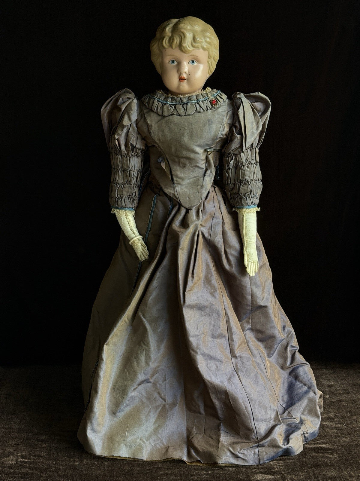 Antique German 24” Minerva Metal Tin Head Fashion Doll