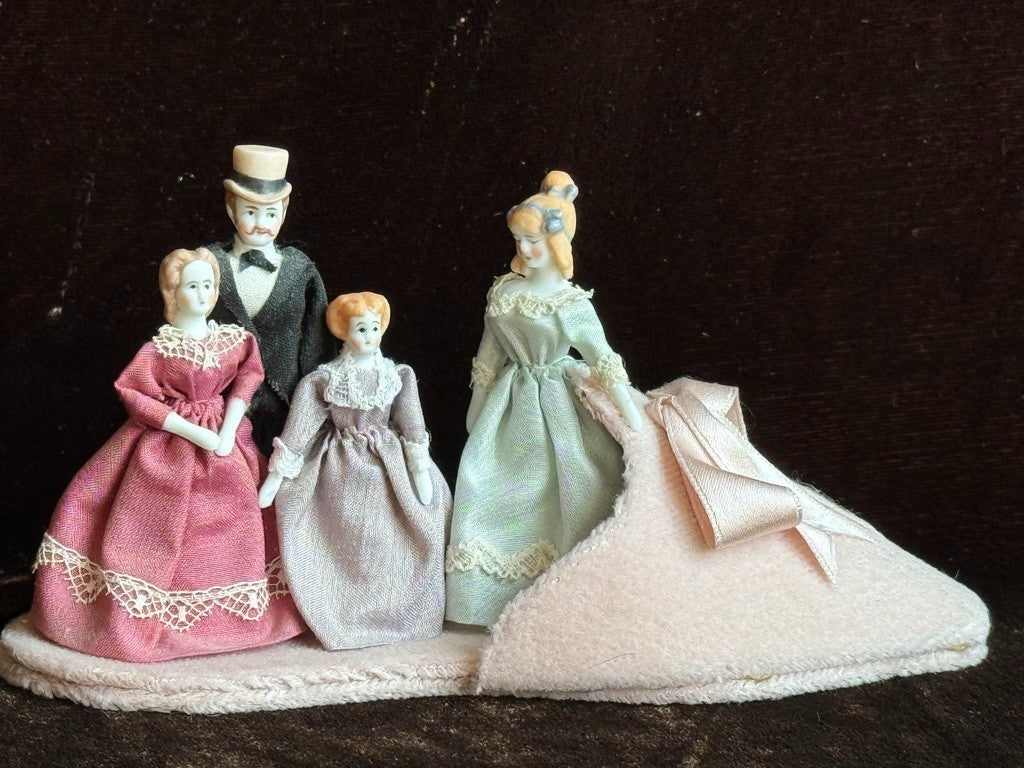 Miniature Porcelain China Doll Display Set in Velvet Shoe by Rosemarie Snyder
