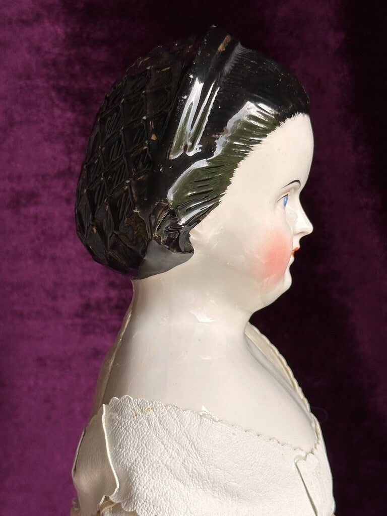 Rare Antique German 20.5” Alice Hairdo Headband and Snood China Head Doll