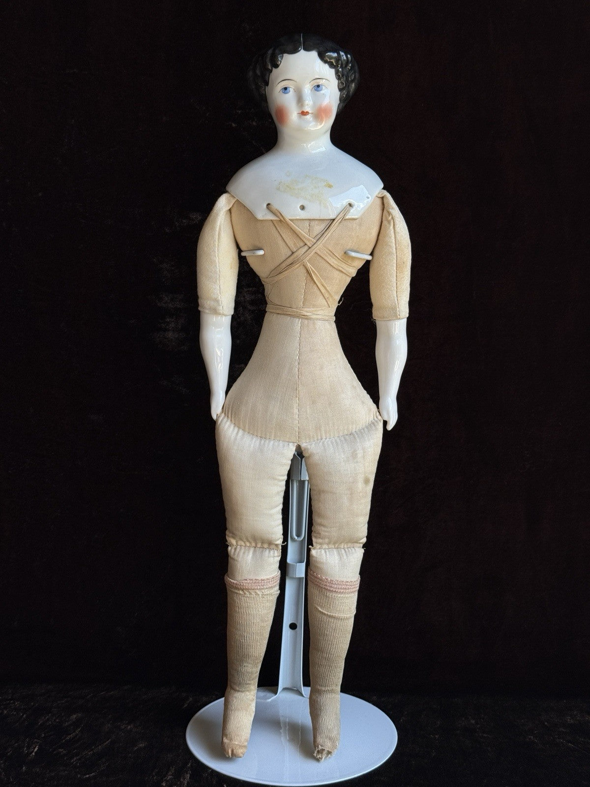 Antique German 19” Flat Top Highbrow China Shoulder Head Doll