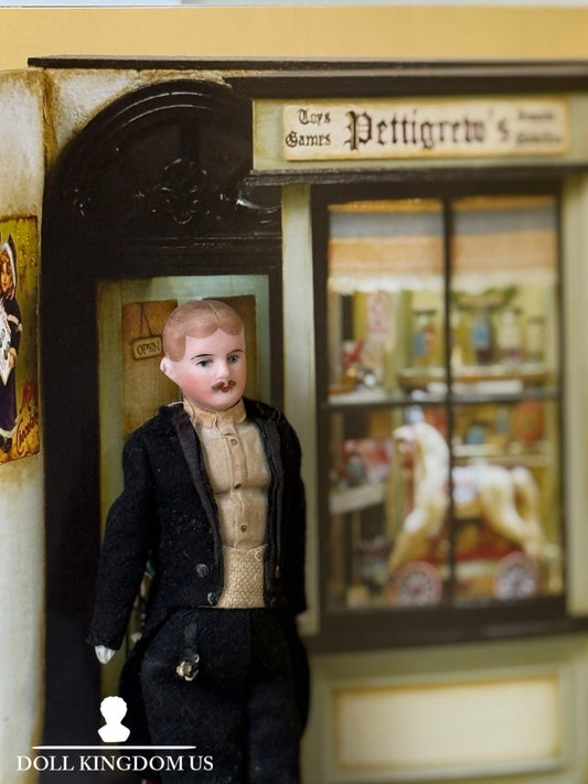 Antique German 7” Bisque Miniature Dollhouse Male Mustache Gentleman Doll