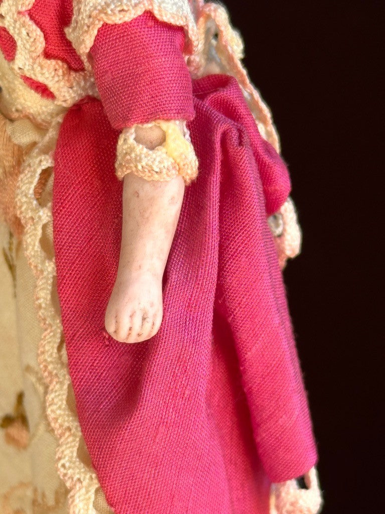 Antique German 4.875” Bisque Cloth Miniature Dollhouse Parian Doll with Bun