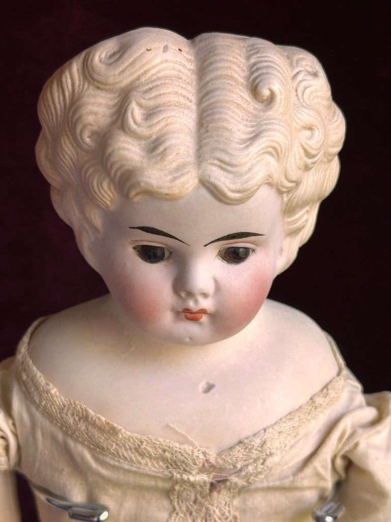 Antique 15” Bisque Parian Doll with Glass Eyes Made in Japan (?)