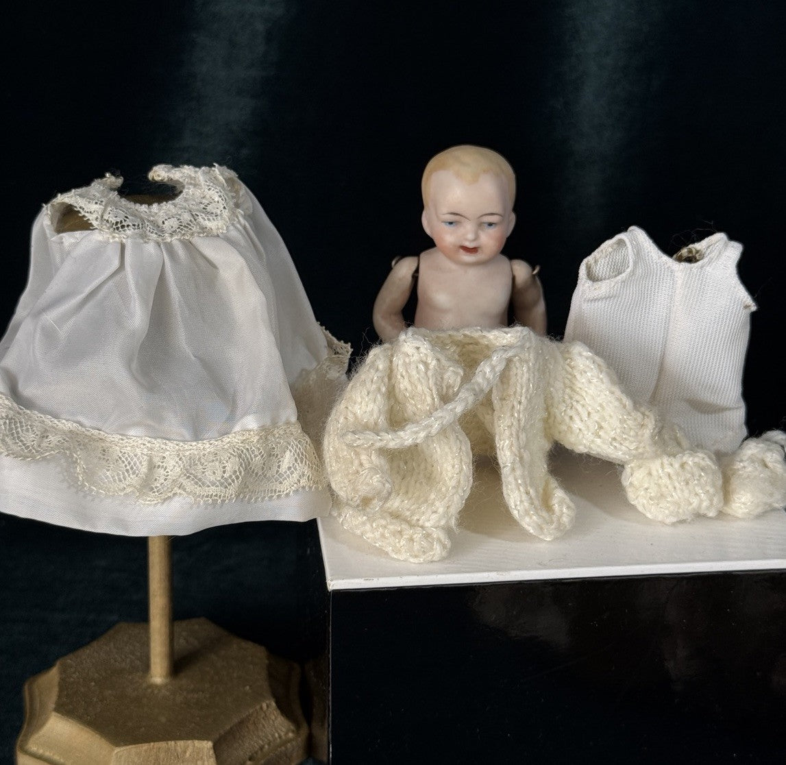 Antique German 5” All Bisque Miniature Baby Doll