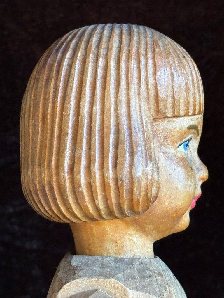 Large Vintage 11.5” Swiss Huggler Wood Carved Jointed Doll