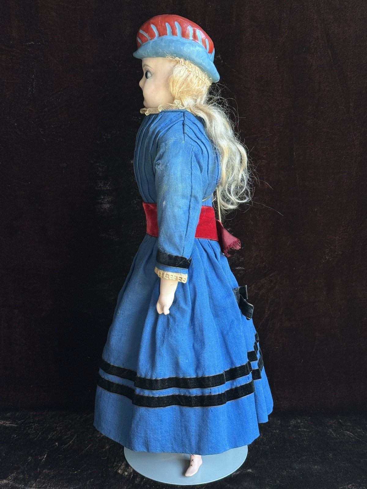 Rare Antique German 20” Wax Over Papier Mache Molded Hat Doll