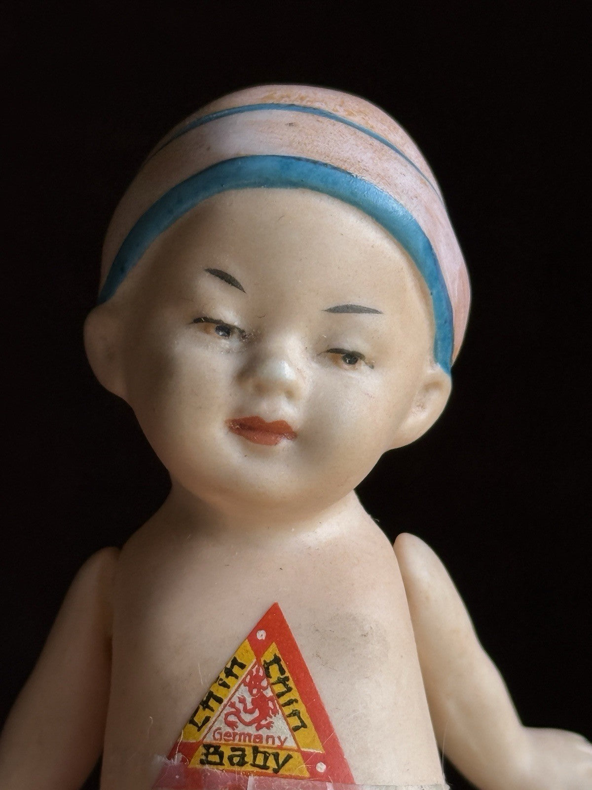 Antique German 4.5" Miniature All Bisque Chin Chin Baby Oriental Doll