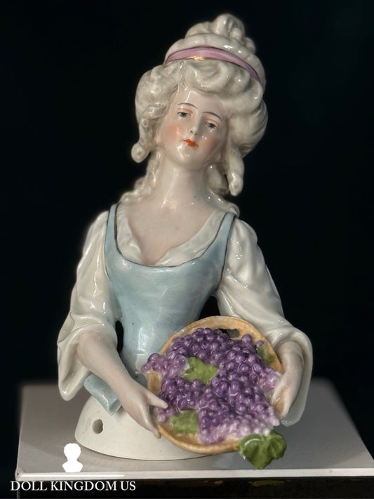 Antique German Porcelain GALLUBA & HOFMANN 5 1/2” Half Doll Pin Cushion