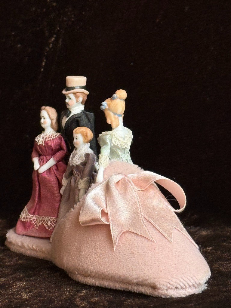 Miniature Porcelain China Doll Display Set in Velvet Shoe by Rosemarie Snyder
