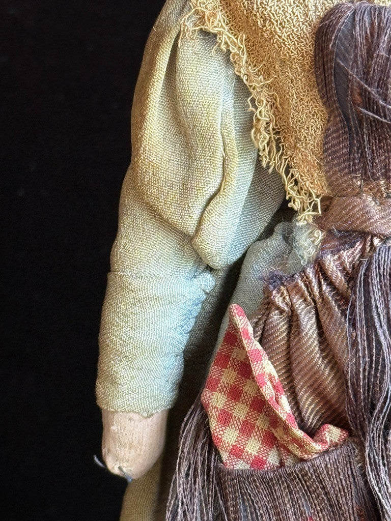 Lot of 2 Antique European Cabinet Size Handmade Folk Cloth Oil Painted Dolls