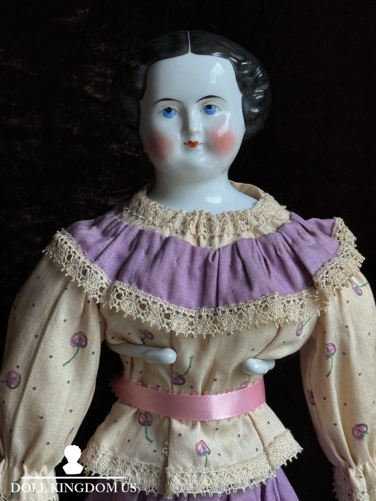 Antique German 15.5” Flat Top Highbrow China Shoulder Head Doll