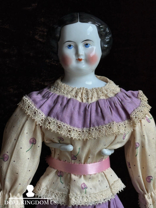 Antique German 15.5” Flat Top Highbrow China Shoulder Head Doll