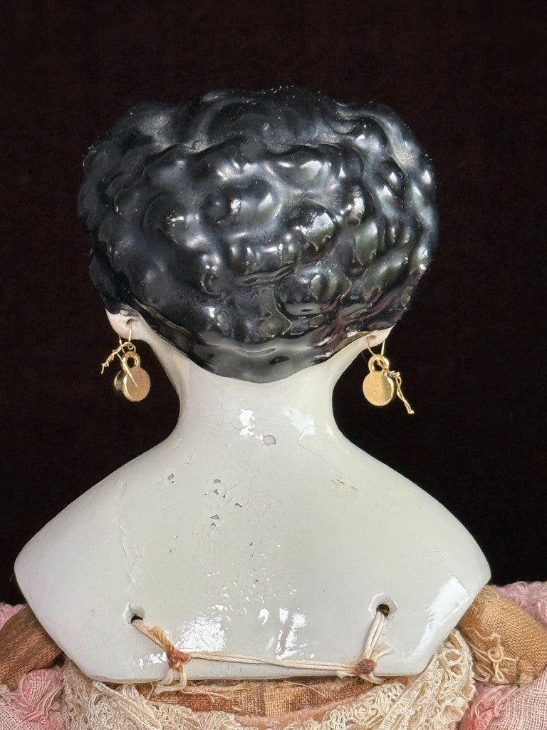 Antique German 14” Young Dagmar Style China Shoulder Head Doll Pierced Ears