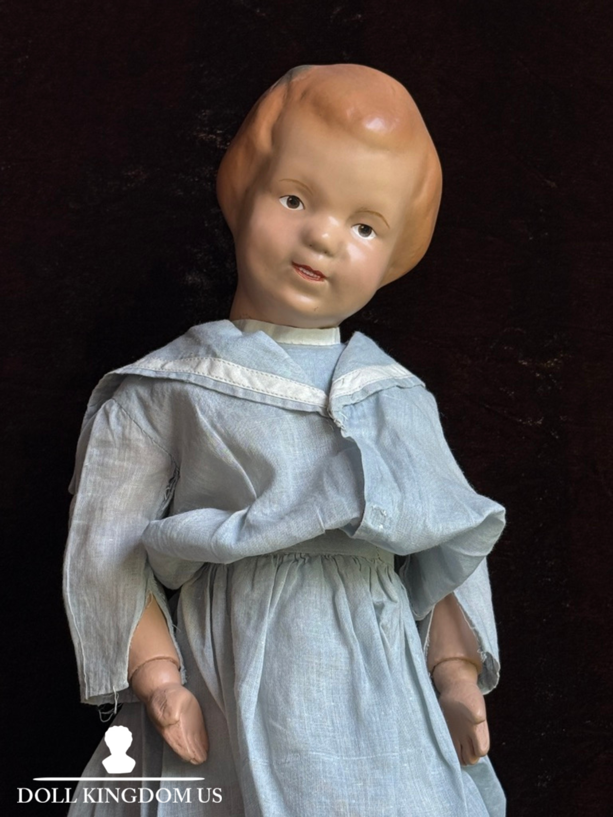 Antique American 15” Schoenhut 101 Wooden Jointed Girl Doll Molded Bow Restored