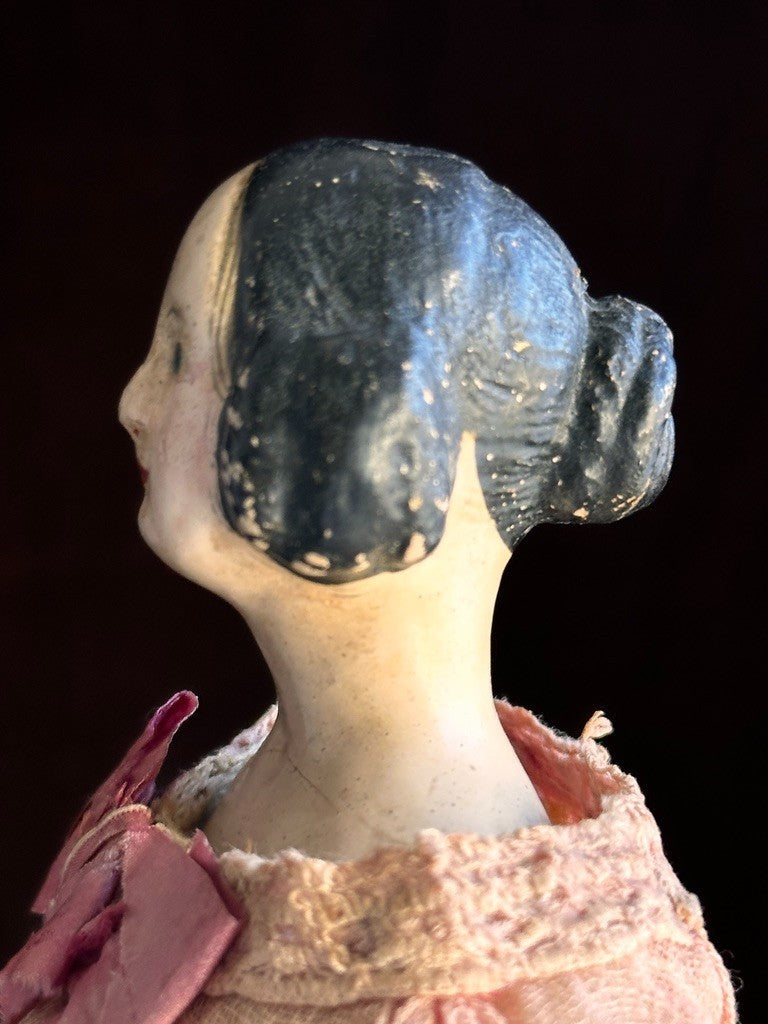 Antique German 13” Papier Mache Milliner’s Model Doll with Bun